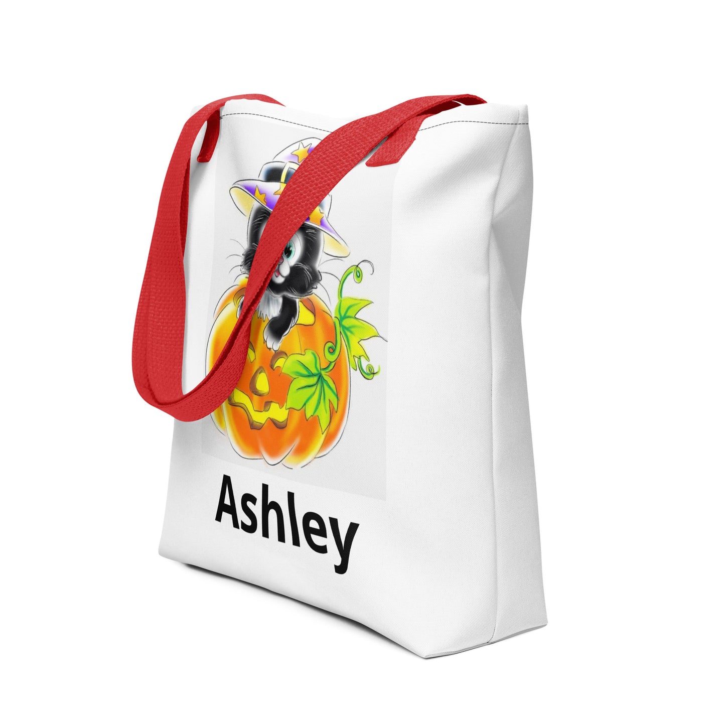 Personalized Halloween Tote bag Cat on Jack-o-Lantern